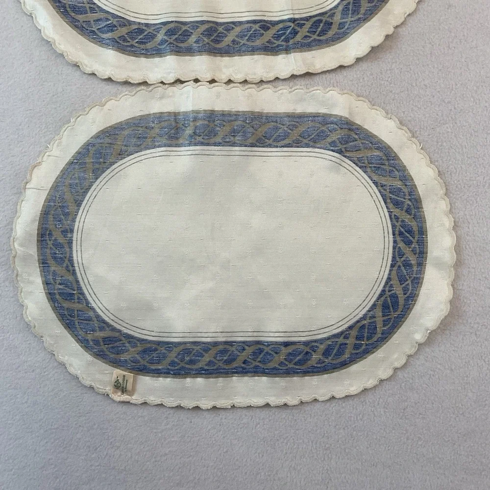 Lenox Hamilton Oval Placemats Cloth Set Of 2 Ivory Gold Navy Blue Vintage Lot #2